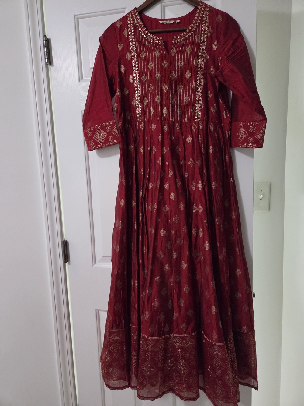 Girls' Red Gold-Print Long Dress
